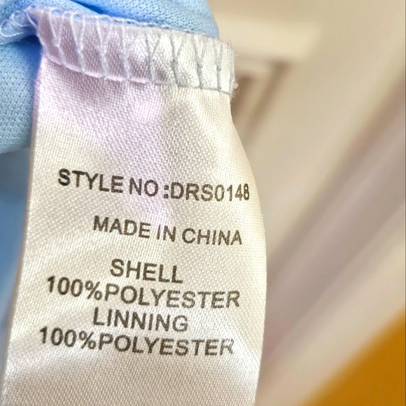 Eilly Bazar Light Blue Raised Dot On/Off Shoulder Ruffle Ruched Dress,Large - Picture 15 of 16